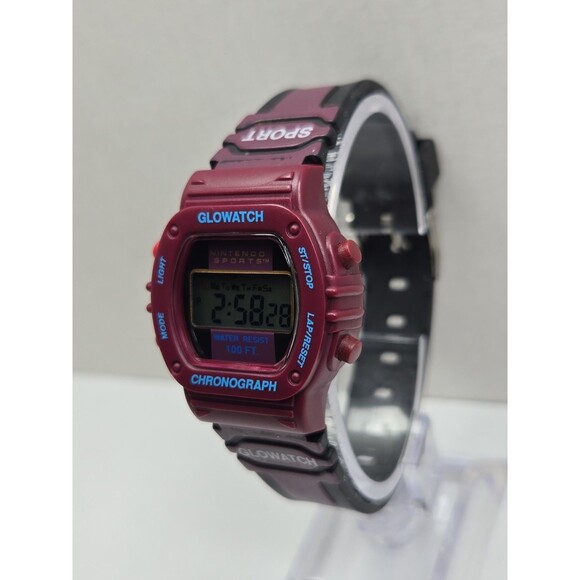 Vintage Nintendo Sports Glowatch Burgundy Digital Chronograph Unisex New Battery